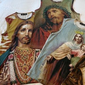 5 RARE LOT Nuk Wear Hand Sequined Religious Tank Tops